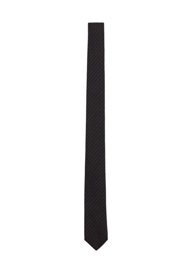 Shop Saint Laurent Men's Striped Tie In Wool And Silk Jacquard In Black