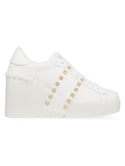 Shop Valentino Women's Open Disco Wedge Sneakers In Calfskin In White