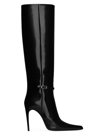 Shop Saint Laurent Women's Vendome Boots In Glazed Leather In Black