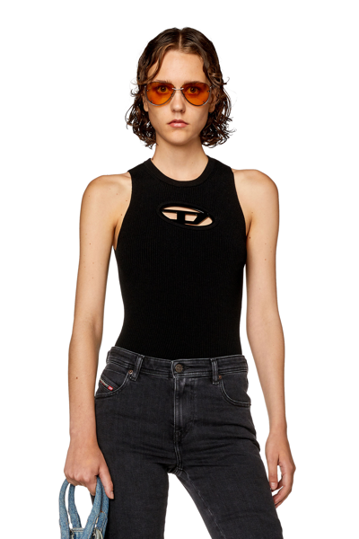 Shop Diesel Top In Maglia Con Apertura Riempita E Logo In Metallo In Nero