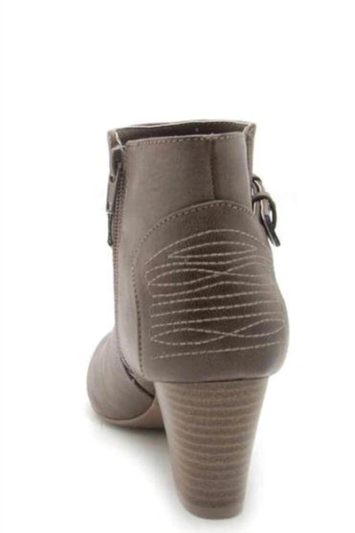 Qupid Faux Leather Bootie In Dark Taupe In Beige