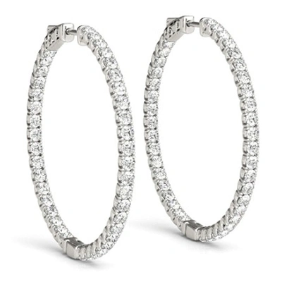 Pompeii3 1.80 Ct Ct Diamond Inside Outside Hoops Vault Lock 14k White Gold 30mm Tall In Multi