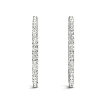 Pompeii3 1.80 Ct Ct Diamond Inside Outside Hoops Vault Lock 14k White Gold 30mm Tall In Multi