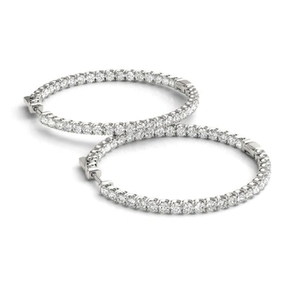 Pompeii3 1.80 Ct Ct Diamond Inside Outside Hoops Vault Lock 14k White Gold 30mm Tall In Multi