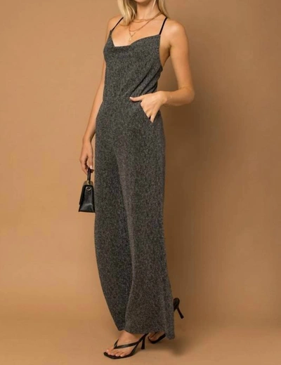Gilli Metallic Cowl Neck Jumpsuit In Grey