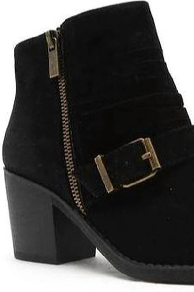 Shop Qupid Faux Suede Bootie With Buckle In Black