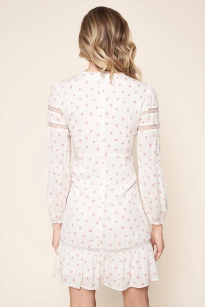 Sugarlips Floral Long Sleeve Lace Trim Mini Dress In White/pink Flowers In Multi