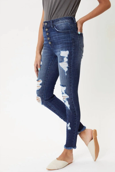 Shop Kancan High-rise Distressed Ankle Skinny Jean In Dark Wash In Blue