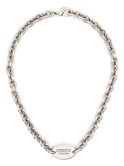 Shop Dsquared2 Logo-plaque Chain-link Necklacr In Silver