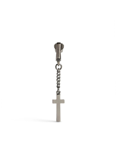 Shop Dsquared2 Logo-engraved Cross Drop Earring In Silver