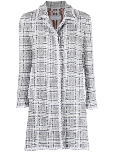 Shop Thom Browne Crochet-appliqué Tweed Coat In Grey