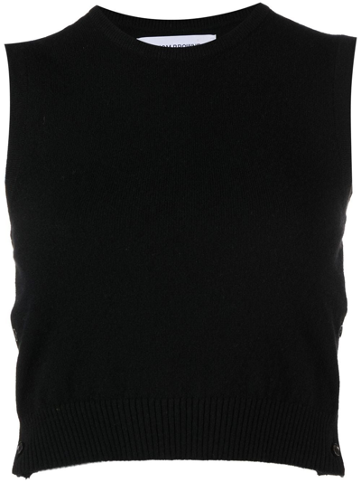 Shop Thom Browne Cashmere Cropped Crew Neck Shell Top In Black