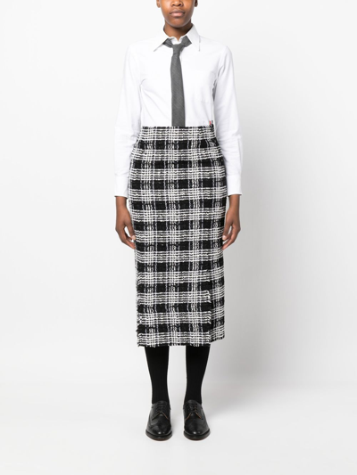 Thom Browne Check-pattern Calf-length Skirt In Black