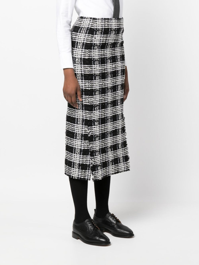 Thom Browne Check-pattern Calf-length Skirt In Black