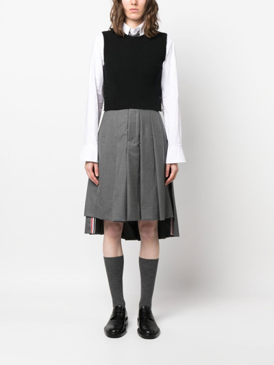 Thom Browne Cashmere Cropped Crew Neck Shell Top In Black