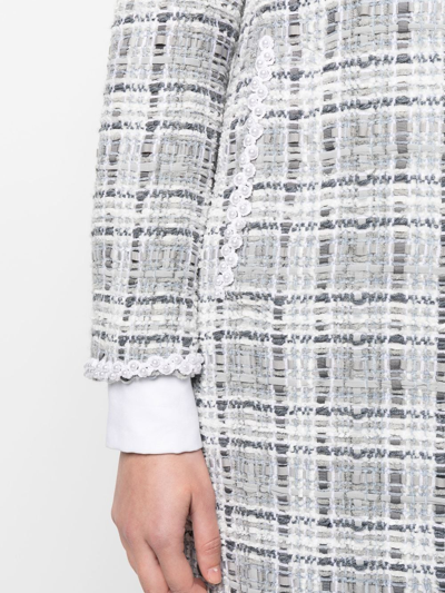 Shop Thom Browne Crochet-appliqué Tweed Coat In Grey