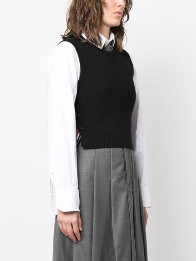 Thom Browne Cashmere Cropped Crew Neck Shell Top In Black