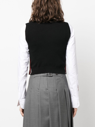 Thom Browne Cashmere Cropped Crew Neck Shell Top In Black