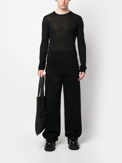 Rick Owens Long-sleeved Marl-knit T-shirt In Black