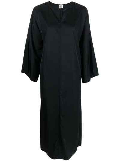 Shop By Malene Birger Split-neck Kaftan Midi Dress In Black