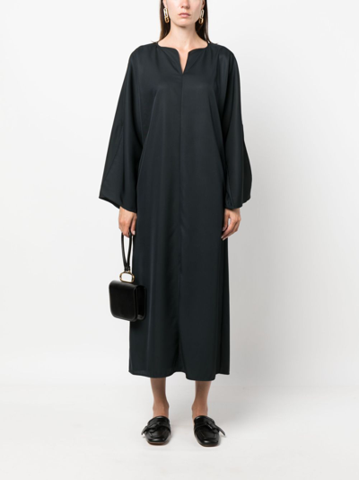 Shop By Malene Birger Split-neck Kaftan Midi Dress In Black