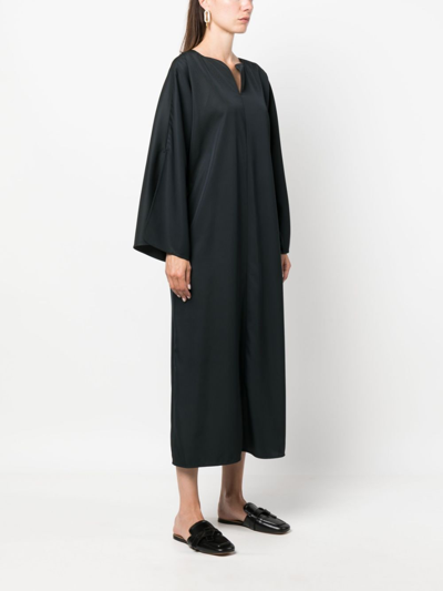 Shop By Malene Birger Split-neck Kaftan Midi Dress In Black