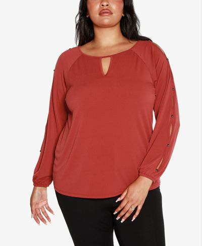 Shop Belldini Black Label Plus Size Cutout Sleeve Top In Sienna
