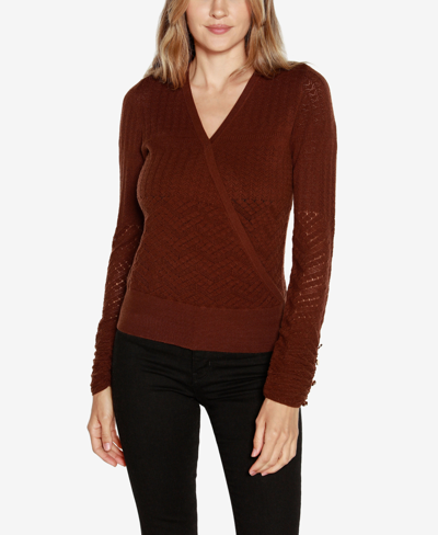 Shop Belldini Black Label Women's V-neck Surplice Sweater In Coffee Bean