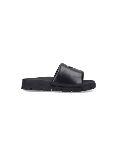Shop Prada Slider Sandals In Black  