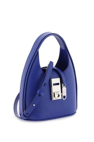 Shop Ferragamo Mini Leather Hobo Bag In Blue