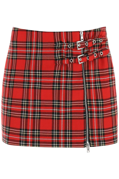 Shop Alessandra Rich Mini Skirt With Buckles And Zip In Red