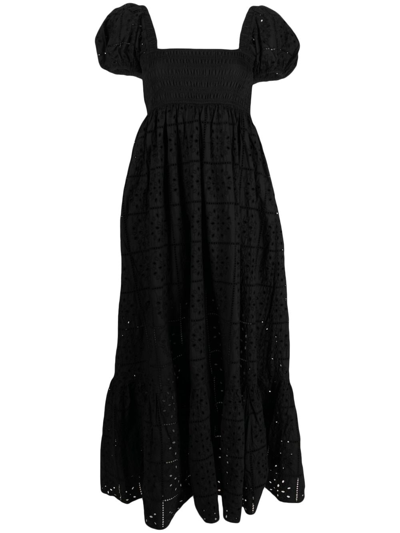 Shop Ganni Gallo Cotton Dress In ブラック