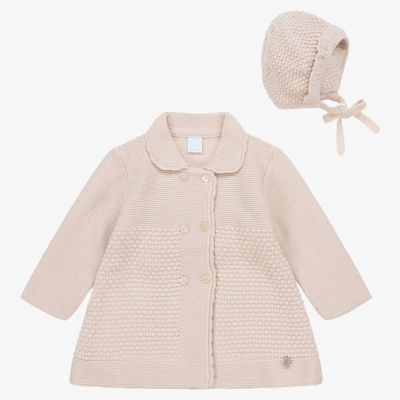 Shop Artesania Granlei Girls Beige Knitted Coat & Bonnet Set