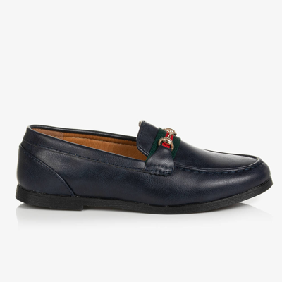 Shop Romano Boys Navy Blue Horsebit Loafers