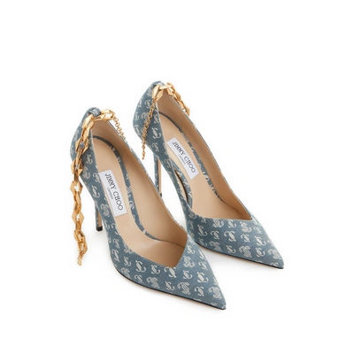 Jimmy Choo Escarpins En Jean Avec Monogramme In Blue