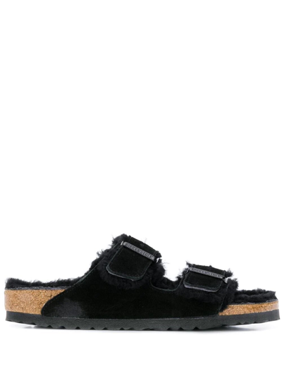 Shop Birkenstock Arizona Sherling In Black  