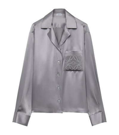 Shop Loewe Silk Anagram Pyjama Shirt In Grey