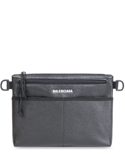 Shop Balenciaga Explorer Flat-pouch Crossbody Bag In Grey