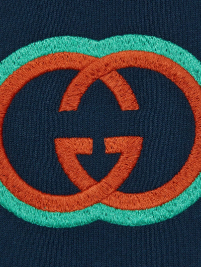 Shop Gucci Interlocking G Embroidered Hoodie In Blue