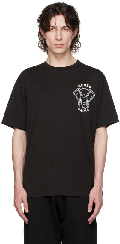 Shop Kenzo Black  Paris Varsity Jungle Elephant T-shirt In 99j - Black