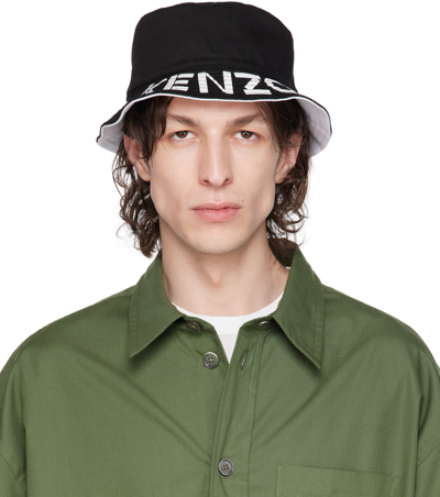 Shop Kenzo Reversible Black  Paris ' Graphy' Bucket Hat In 99 - Medium Black