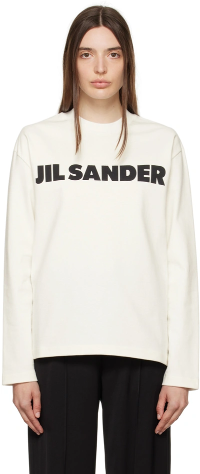 Shop Jil Sander Off-white Printed Long Sleeve T-shirt In 102 Porcelain