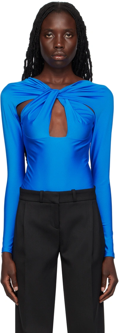 Shop Coperni Blue Cutout Bodysuit In Electric Blue