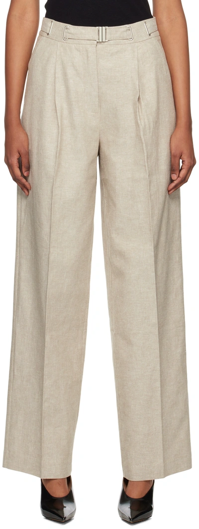 Shop Remain Birger Christensen Beige Belted Trousers In 16-1109 Greige Comb