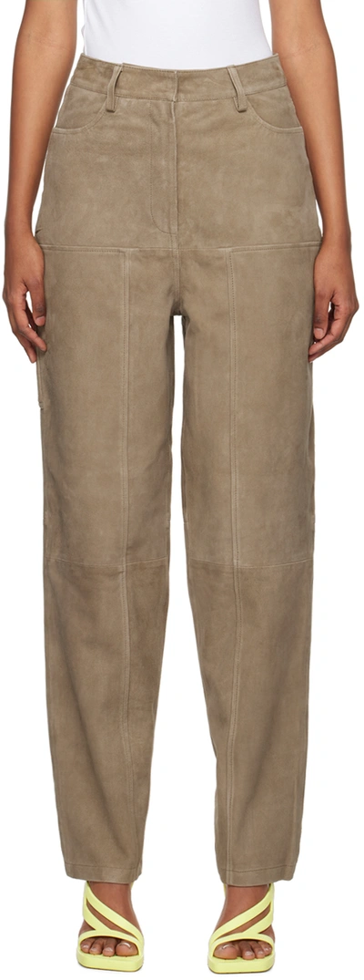 Shop Remain Birger Christensen Brown Tapered Leather Pants In 18-1112 Walnut