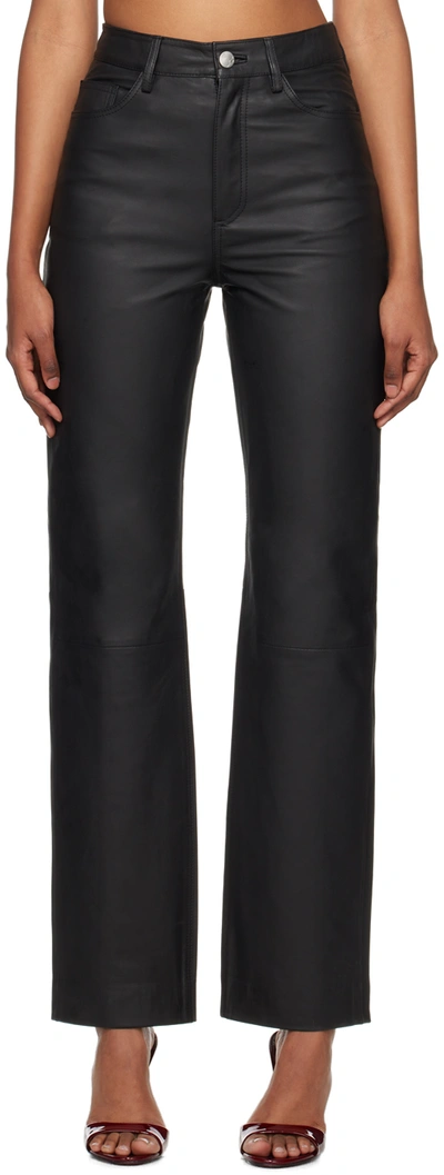 Shop Remain Birger Christensen Black Straight Leather Pants In 19-4004 Black