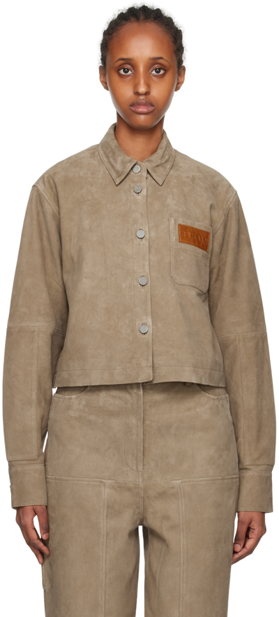 Shop Remain Birger Christensen Brown Patch Suede Shirt In 18-1112 Walnut