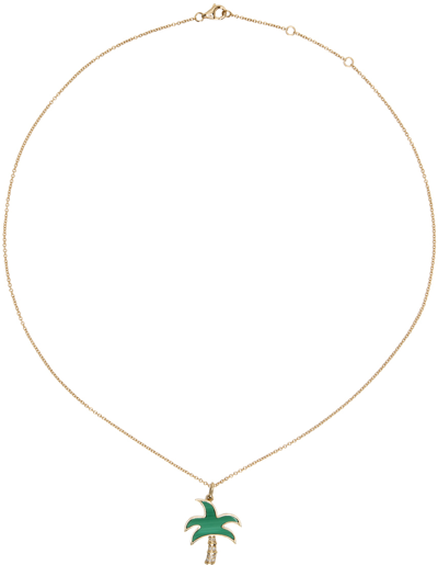 Shop Yvonne Léon Gold & Green Palmier Necklace In 9 & 18k Yellow Gold