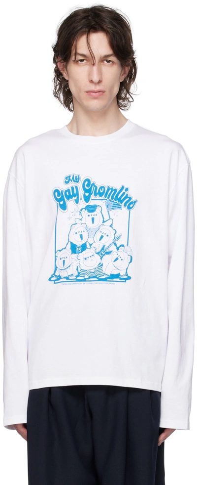 Shop Charles Jeffrey Loverboy White Graphic Long Sleeve T-shirt In Whwbl White With Blu