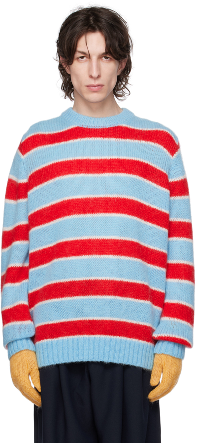Shop Charles Jeffrey Loverboy Blue & Red Gloves Sweater In Stbrye Stripe Blue R